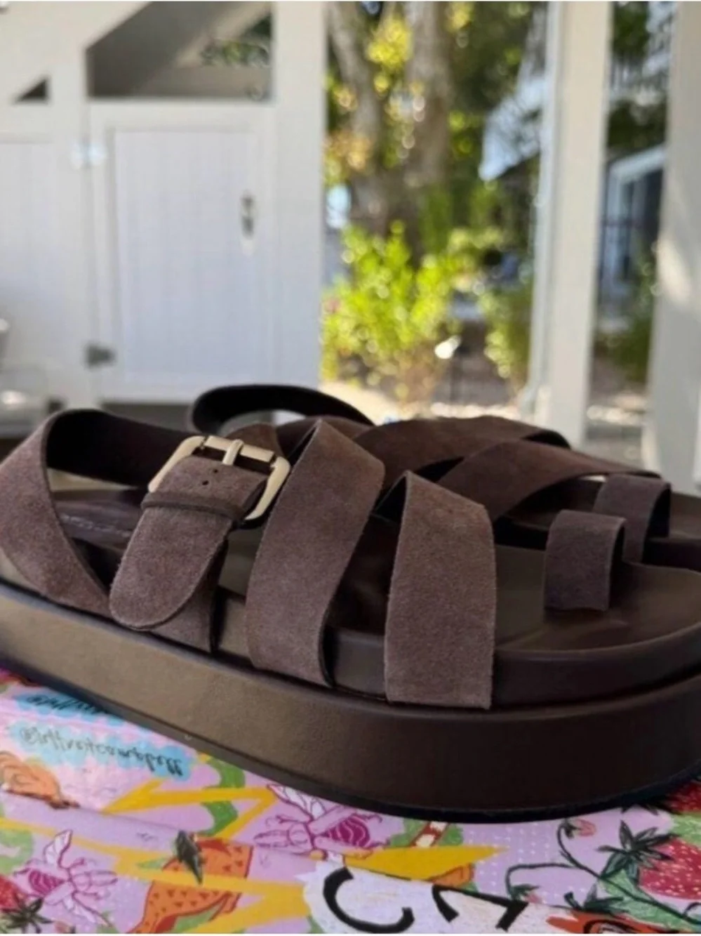Free People Brown Suede Platform Strappy Sandals